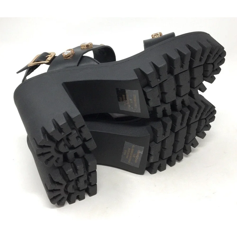 Madden Girl Storrm Women's Size 8.5 Black Jewel Lug Block Heel Platform Sandals - Picture 7 of 7